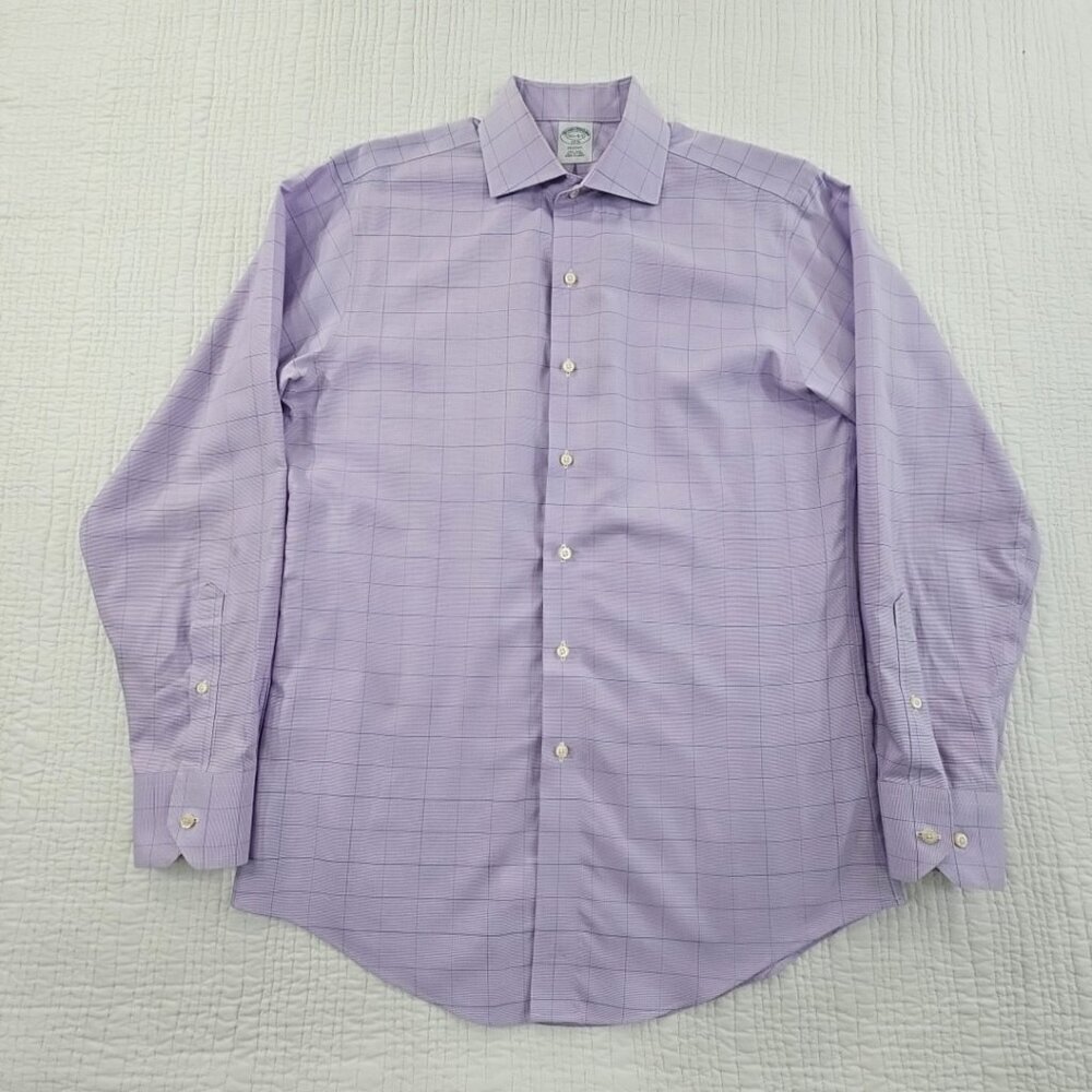 Brooks Brothers Regent Shirt Size 15‎ 1/2 - 4/5 Lilac Windowpane Non-Iron EUC